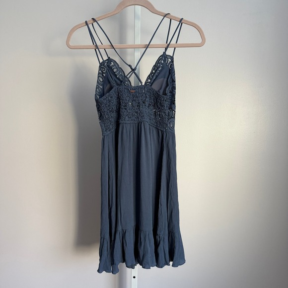 PINK Victoria's Secret Dainty Slip Blue Crochet Lace Spaghetti Strap Mini S NWT - Picture 7 of 9